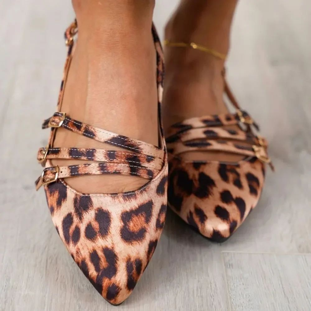 BRAND NEW FOREVER LEOPARD PRINT WOMENS SLINGBACK POINTED TOE WITH BUCKLE…